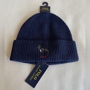 NWT - Polo Ralph Lauren Adult Dog Embroidered Ribbed Knit Beanie